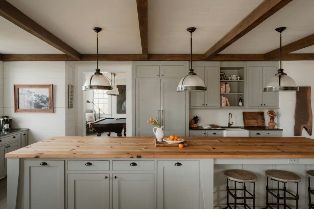 Kitchen with pendant lights over the island