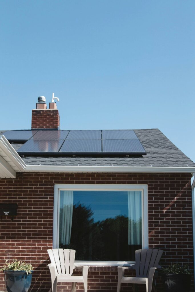 Brick house with solar panels on the roof